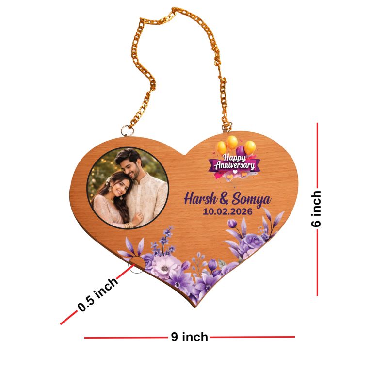 Personalized Happy Anniversary Heart-Shaped Wooden Hanging Plaque   Hanging Home Decor for Bedroom or Living Room  Wedding Anniversary Couple Gifts for Wife, Husband, or Parents